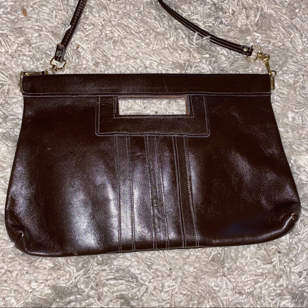 Vintage Italian Brown Leather Crossbody Shoulder Bag Clutch